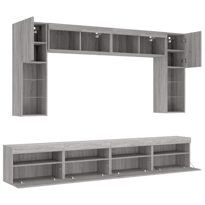 vidaXL Meuble TV mural 8 pcs avec lumières LED Gris Sonoma