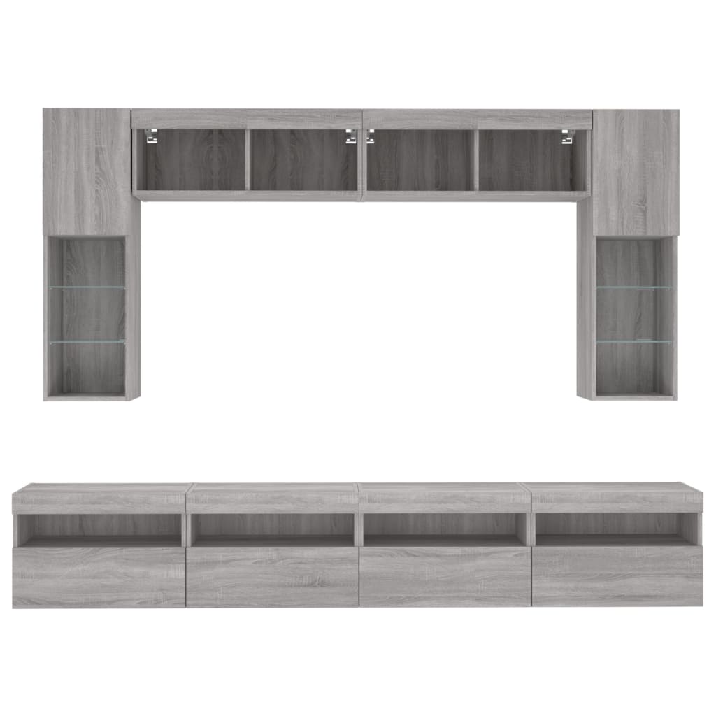 vidaXL Meuble TV mural 8 pcs avec lumières LED Gris Sonoma