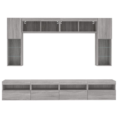 vidaXL Meuble TV mural 8 pcs avec lumières LED Gris Sonoma