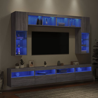vidaXL Meuble TV mural 8 pcs avec lumières LED Gris Sonoma