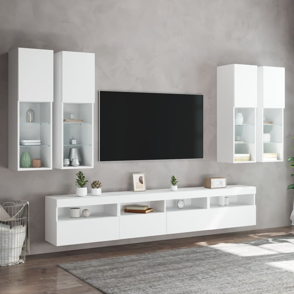 vidaXL 7-tlg. TV-Wohnwand mit LED-Leuchten Weiß