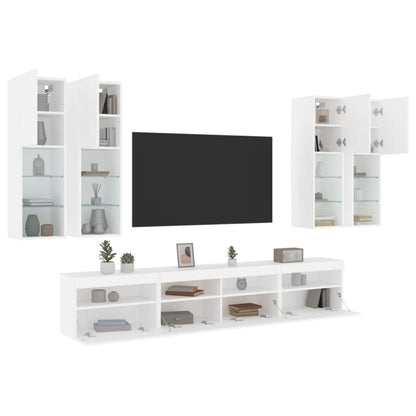 vidaXL 7-tlg. TV-Wohnwand mit LED-Leuchten Weiß