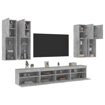 vidaXL 7-tlg. TV-Wohnwand mit LED-Leuchten Betongrau