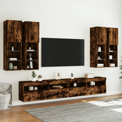 vidaXL 7-tlg. TV-Wohnwand mit LED-Leuchten Räuchereiche