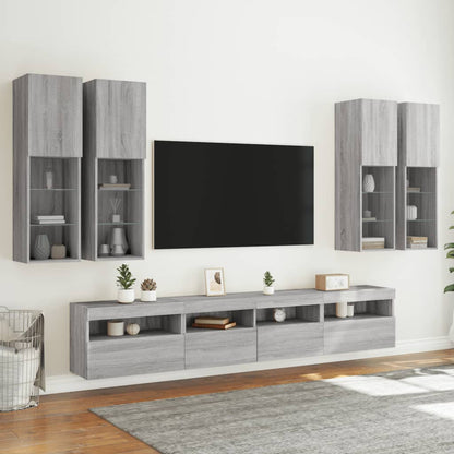 vidaXL 7-tlg. TV-Wohnwand mit LED-Leuchten Grau Sonoma