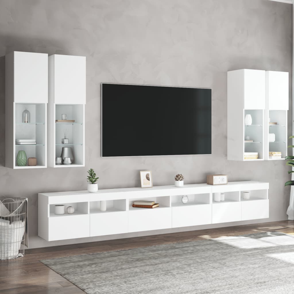 vidaXL 7-tlg. TV-Wohnwand mit LED-Leuchten Weiß