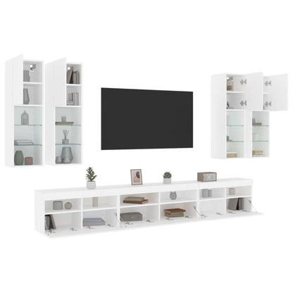 vidaXL 7-tlg. TV-Wohnwand mit LED-Leuchten Weiß