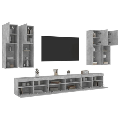 vidaXL 7-tlg. TV-Wohnwand mit LED-Leuchten Betongrau