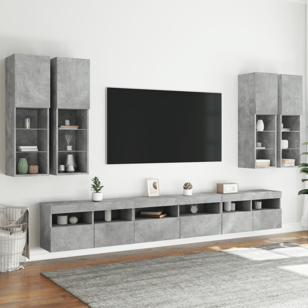 vidaXL 7-tlg. TV-Wohnwand mit LED-Leuchten Betongrau