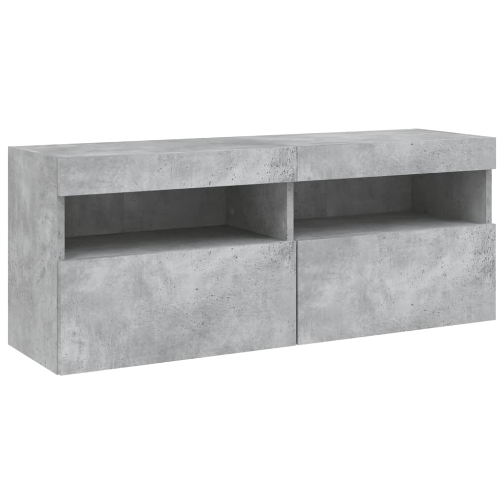 vidaXL 7-tlg. TV-Wohnwand mit LED-Leuchten Betongrau