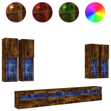 vidaXL 7-tlg. TV-Wohnwand mit LED-Leuchten Räuchereiche