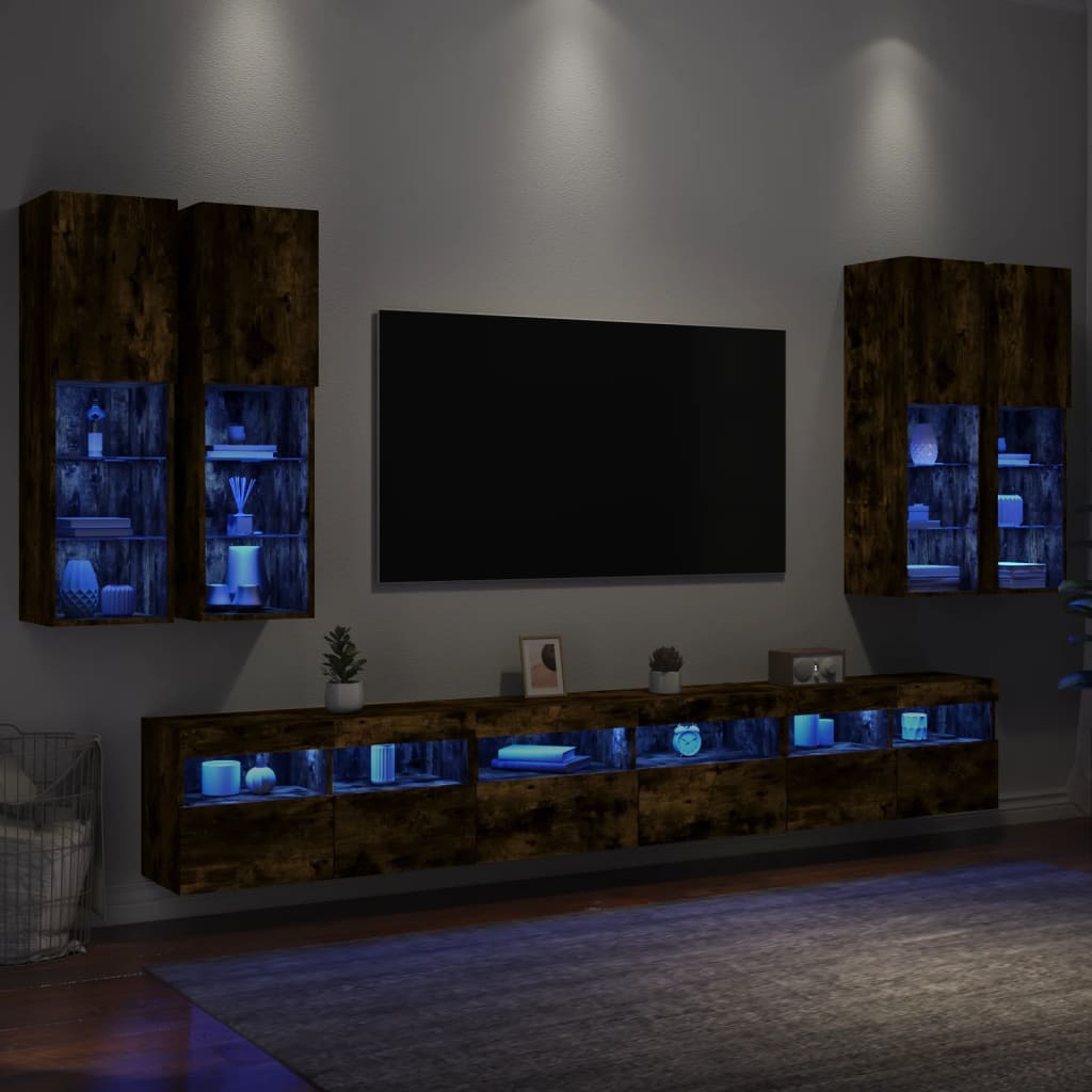 vidaXL 7-tlg. TV-Wohnwand mit LED-Leuchten Räuchereiche