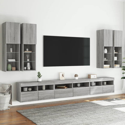 vidaXL 7-tlg. TV-Wohnwand mit LED-Leuchten Grau Sonoma