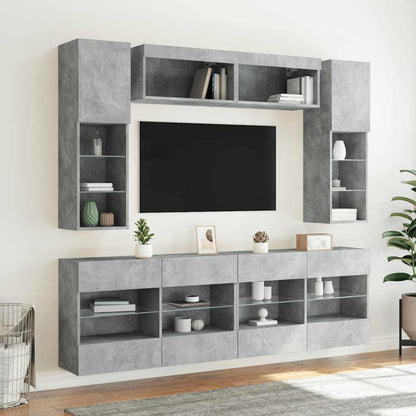 vidaXL 6-tlg. TV-Wohnwand mit LED-Leuchten Betongrau