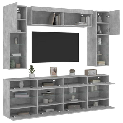 vidaXL 6-tlg. TV-Wohnwand mit LED-Leuchten Betongrau