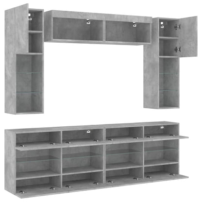 vidaXL 6-tlg. TV-Wohnwand mit LED-Leuchten Betongrau