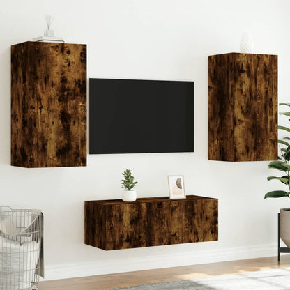 vidaXL 4-tlg. Wohnwand mit LED-Beleuchtung Räuchereiche Holzwerkstoff