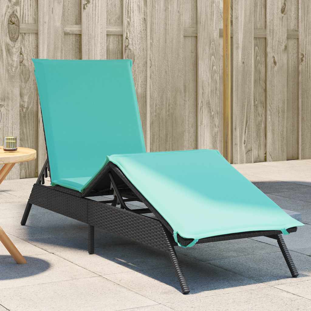 Sonnenliege mit Kissen Schwarz Poly Rattan