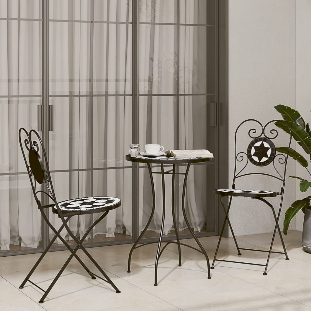vidaXL Table de bistrot en mosaïque noir et blanc Ø 50 x 70 cm en céramique