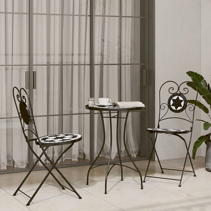 vidaXL Table de bistrot en mosaïque noir et blanc Ø 50 x 70 cm en céramique