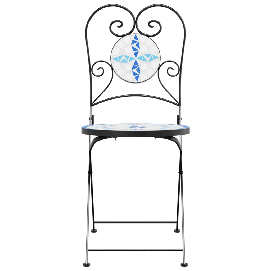 vidaXL Chaises de bistrot 2 pcs Pliables Bleu et blanc Céramique