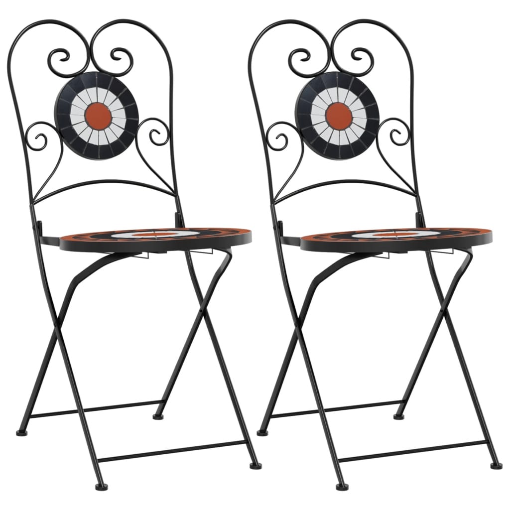 vidaXL Chaises de bistrot 2 pcs Pliantes Rouge terracotta et blanc Céramique