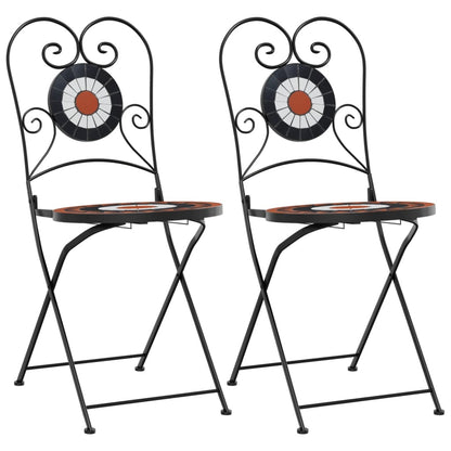 vidaXL Chaises de bistrot 2 pcs Pliantes Rouge terracotta et blanc Céramique