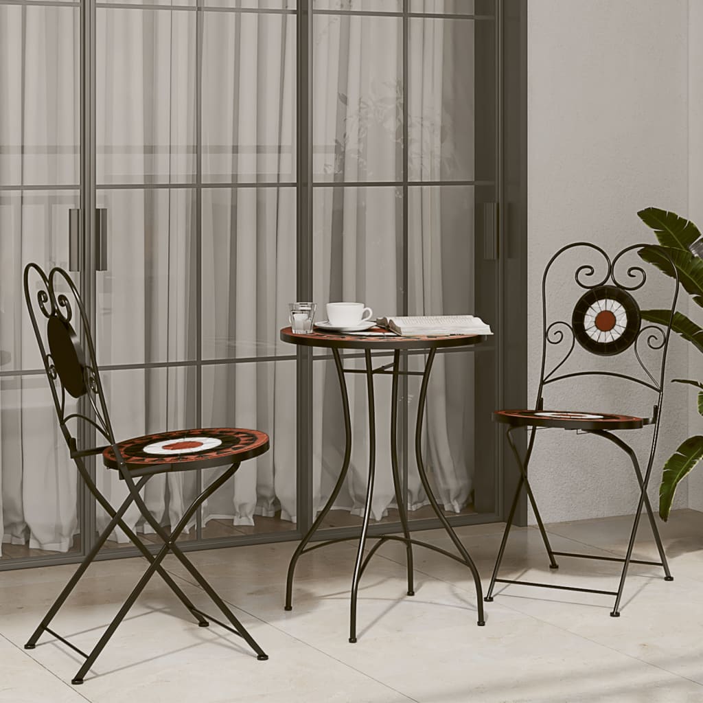 vidaXL Chaises de bistrot 2 pcs Pliantes Rouge terracotta et blanc Céramique