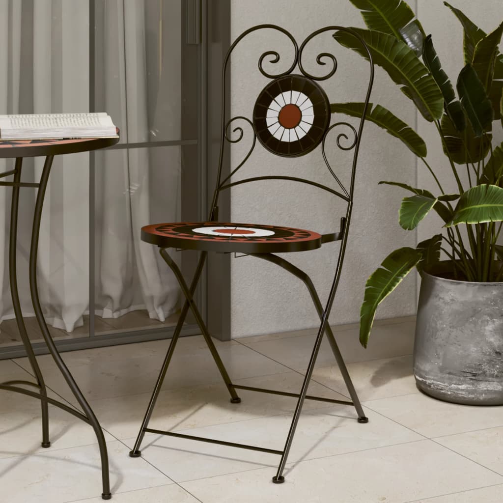 vidaXL Chaises de bistrot 2 pcs Pliantes Rouge terracotta et blanc Céramique