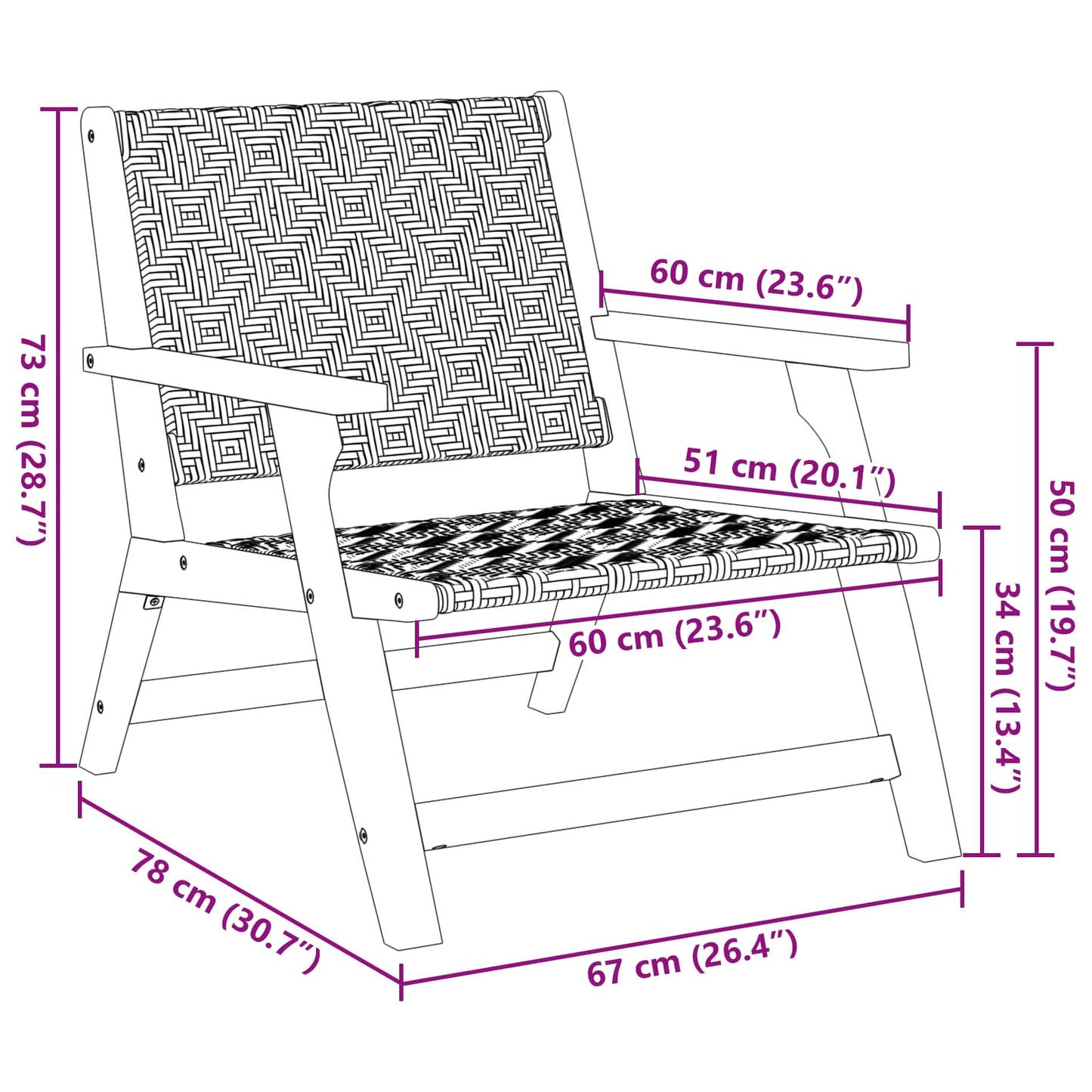 vidaXL gartenmöbel 2 pcs Schwarz und Weiß 67 x 78 x 73 cm