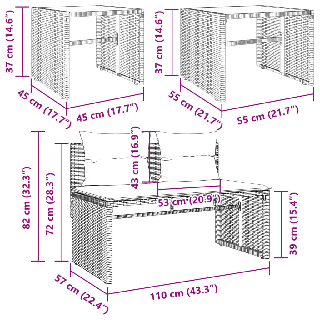 vidaXL 4-tlg. Garten-Sofagarnitur mit Kissen Schwarz Poly Rattan