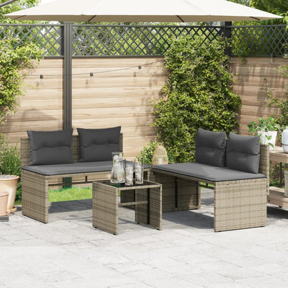 vidaXL 4-tlg. Garten-Sofagarnitur mit Kissen Grau Poly Rattan