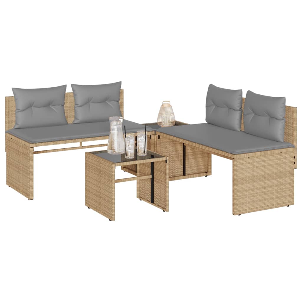vidaXL 4-tlg. Garten-Sofagarnitur mit Kissen Beige Poly Rattan