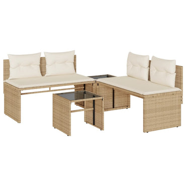 vidaXL 4-tlg. Garten-Sofagarnitur mit Kissen Beige Poly Rattan