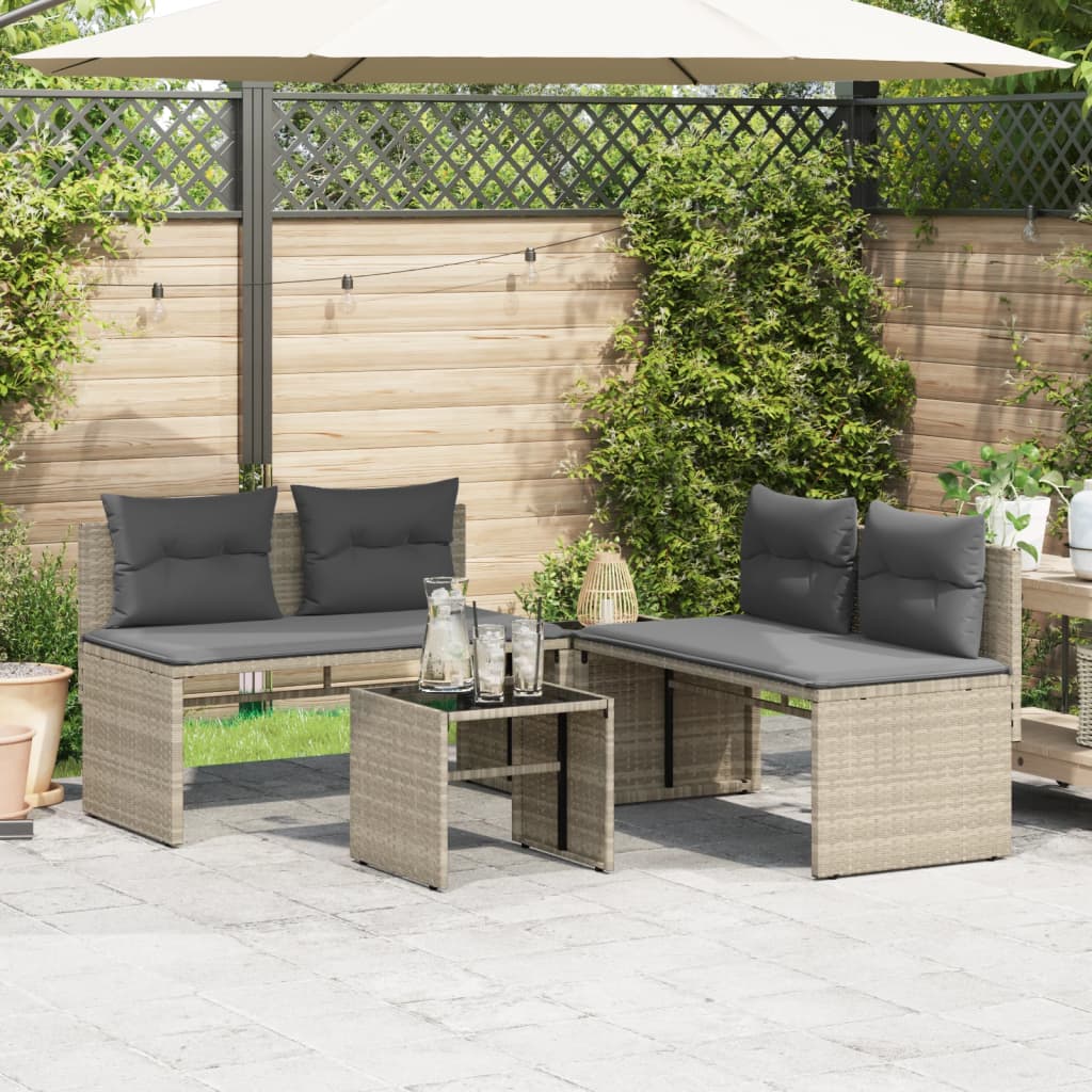 vidaXL 4-tlg. Garten-Sofagarnitur mit Kissen Hellgrau Poly Rattan