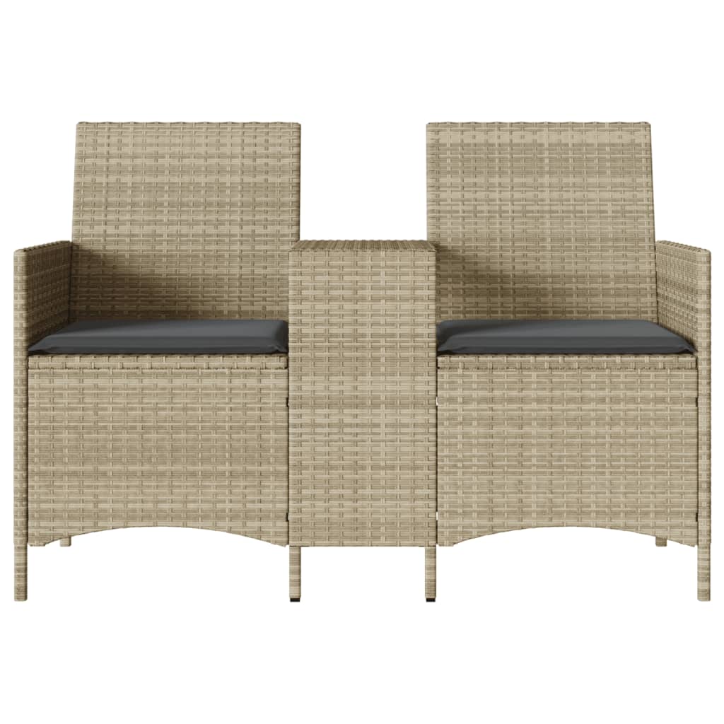 vidaXL Canapé de jardin 2 places avec table et coussins Gris clair résine tressée