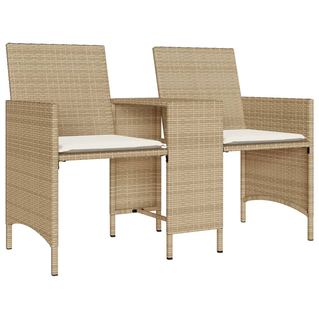 vidaXL Canapé de jardin 2 places avec table et tabourets en résine tressée beige