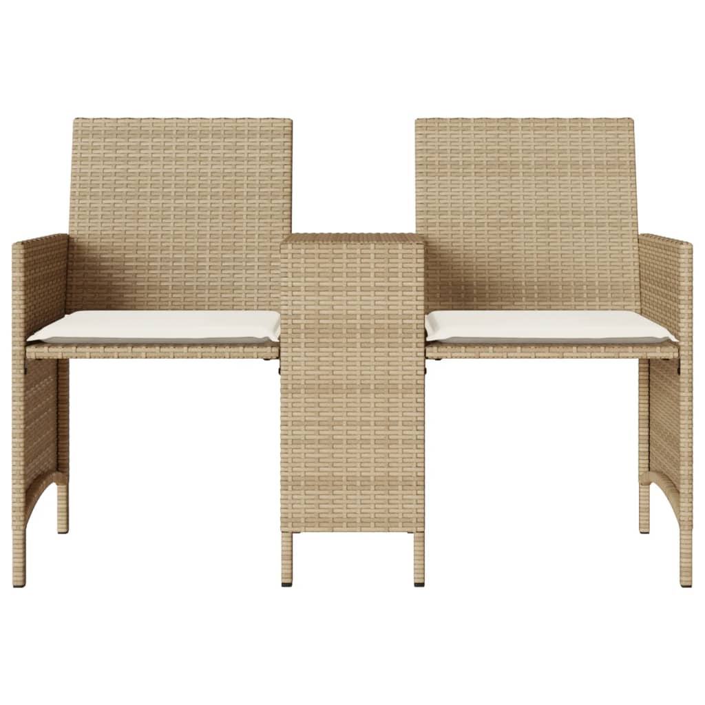 vidaXL Canapé de jardin 2 places avec table et tabourets en résine tressée beige
