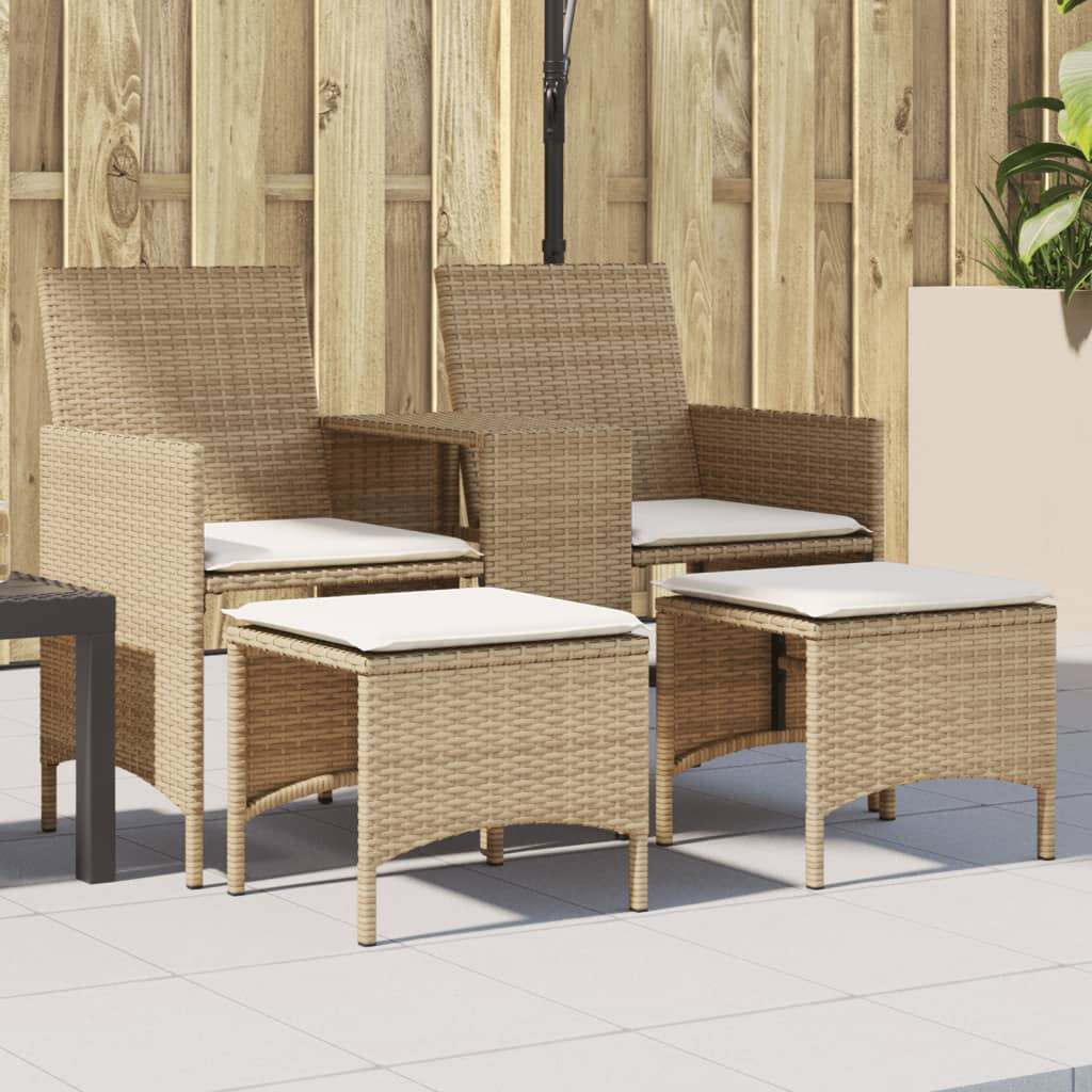 vidaXL Canapé de jardin 2 places avec table et tabourets en résine tressée beige