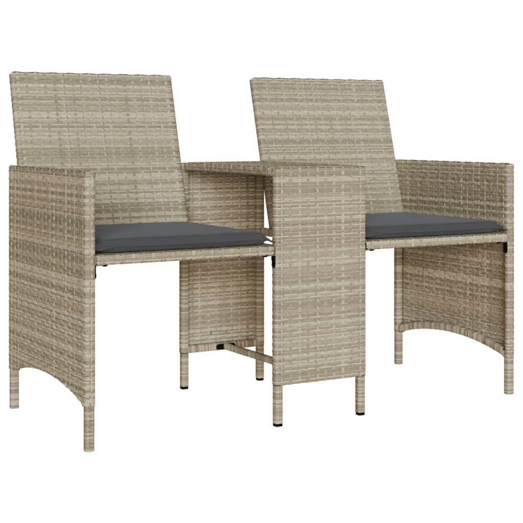 vidaXL Gartensofa 2-Sitzer mit Tisch und Hockern Hellgrau Poly Rattan