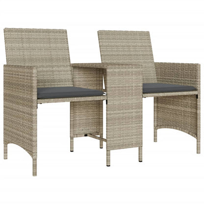 vidaXL Gartensofa 2-Sitzer mit Tisch und Hockern Hellgrau Poly Rattan