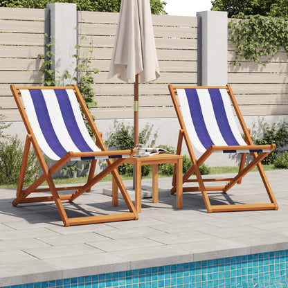 vidaXL Strandstuhl Klappbar Blau Weiß Massivholz Eukalyptus und Stoff