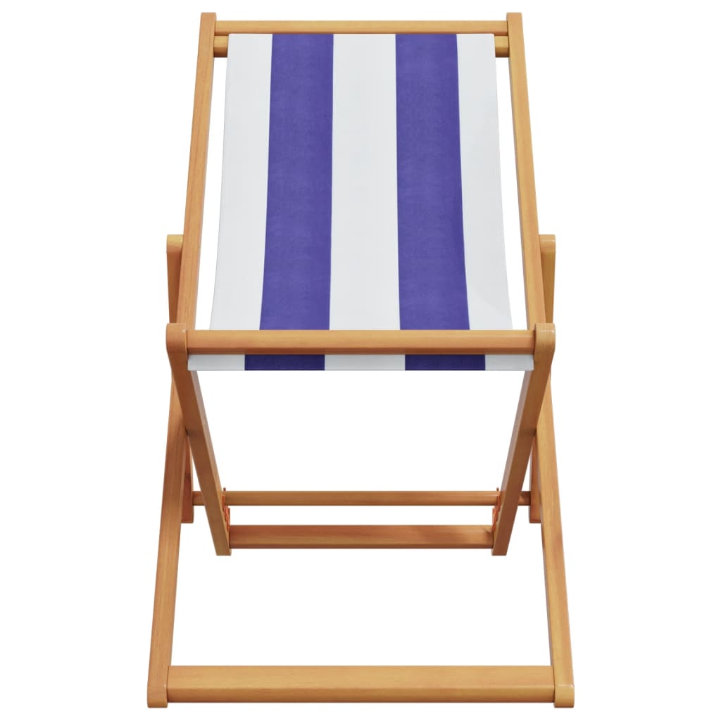 vidaXL Strandstuhl Klappbar Blau Weiß Massivholz Eukalyptus und Stoff