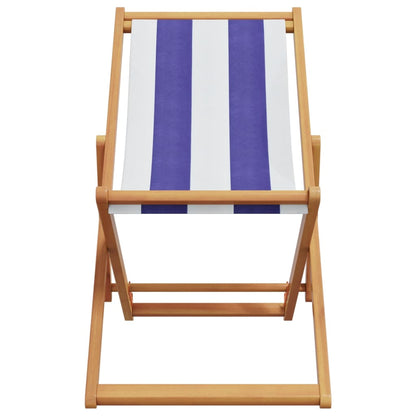 vidaXL Strandstuhl Klappbar Blau Weiß Massivholz Eukalyptus und Stoff