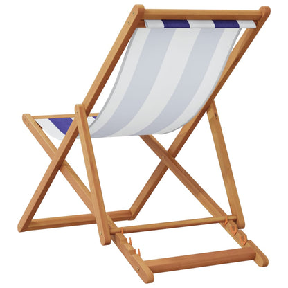 vidaXL Strandstuhl Klappbar Blau Weiß Massivholz Eukalyptus und Stoff