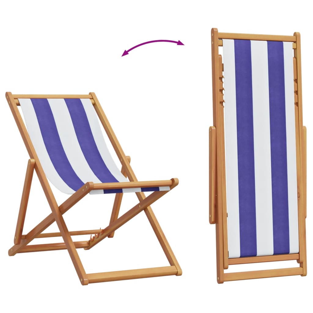 vidaXL Strandstuhl Klappbar Blau Weiß Massivholz Eukalyptus und Stoff
