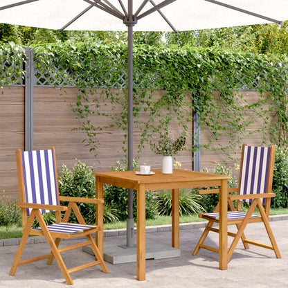 vidaXL Gartenstühle 2 Stk. Blau und Weiß Massivholz Akazie & Stoff