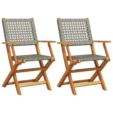 vidaXL Gartenstühle 2 Stk. Grau Massivholz Akazie und Poly Rattan