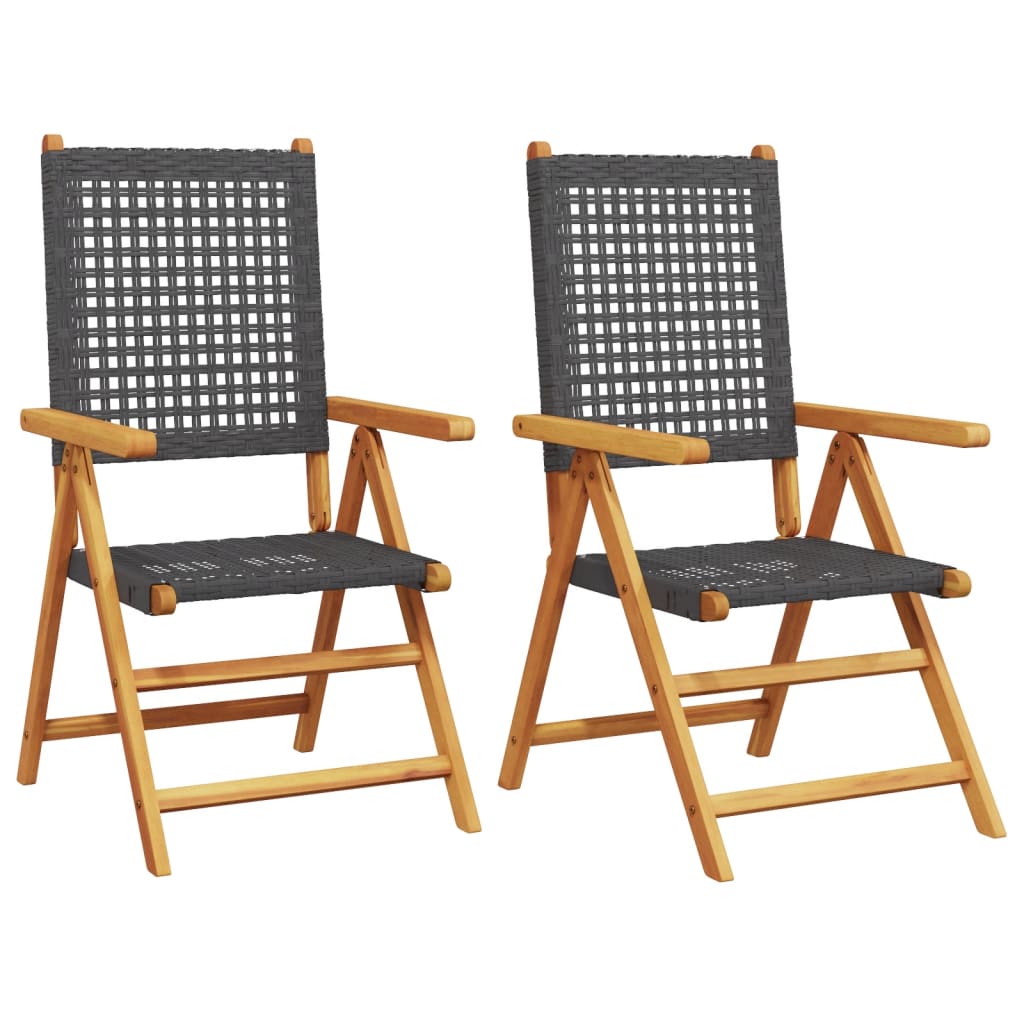 vidaXL Chaises de jardin 2 pcs Noir Bois d'acacia massif et rotin synthétique
