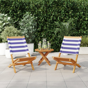 vidaXL Gartenstühle 2 Stk. Blau und Weiß Massivholz Akazie & Stoff